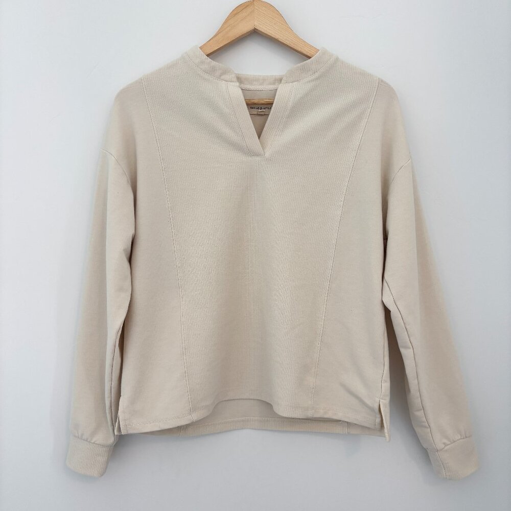 Cream Thread & Supply Roxie Split Neck Knit Top, Small